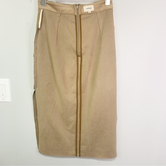 ARITZIA Wilfred Faux Suede Midi Pencil Slit Tan/Camel Skirt Size 2 - Picture 9 of 13